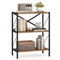 Sugift 3-Tier Open Bookshelf with Heavy-Duty X-Braced Metal Frame