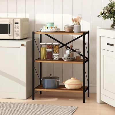 Sugift 3-Tier Open Bookshelf with Heavy-Duty X-Braced Metal Frame