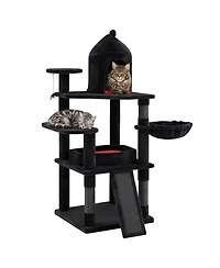 Gymax Gothic Cat Tree 50'' Large Cat Tower with House Coffin Bed Spider Hanging Ball