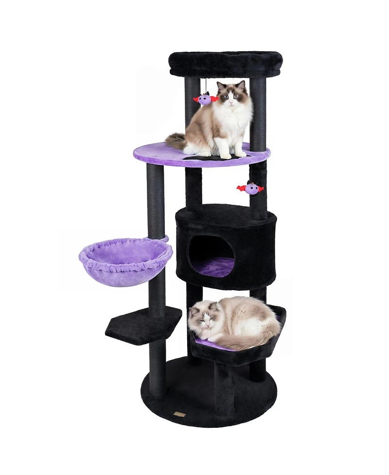 Gymax Gothic Cat Tree for Indoor Cats 60'' Cat Tower with Plush Perch Condo Hammock