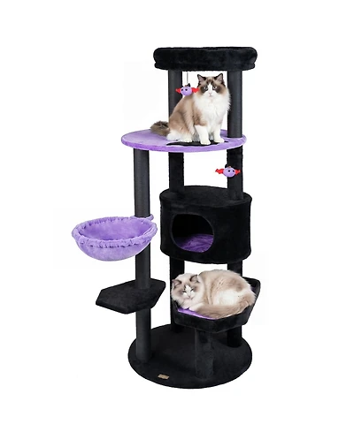 Gymax Gothic Cat Tree for Indoor Cats 60'' Cat Tower with Plush Perch Condo Hammock
