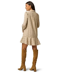 Adrianna Papell Women's Hailey Tweed Long-Sleeve Ruffled-Hem Shirt Dress