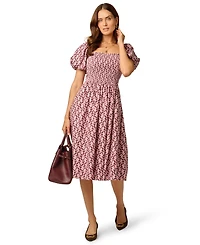 Adrianna Papell Women's Blaire Smocked Floral-Print Square Neck Midi Dress
