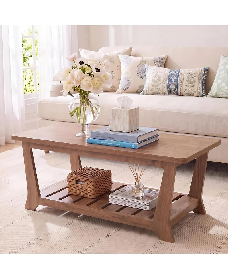 Tribesigns 47.2" Farmhouse Coffee Table with 2-Tier Storage