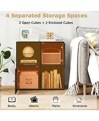 Sugift 4-Cube 3-Tier Bookcase with 2 Cabinets and Anti-Tipping Kits