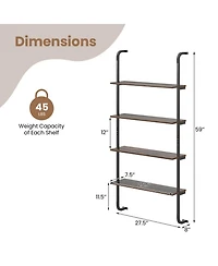 Sugift 4-Tier Wall-Mounted Industrial Pipe Shelving with Metal Frame for Living Room and Kitchen