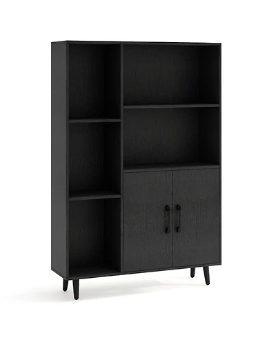 Sugift 47 Inch Floor Bookshelf with 5 Open Compartments and 2-Door Storage Cabinet