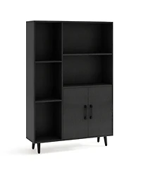 Sugift 47 Inch Floor Bookshelf with 5 Open Compartments and 2-Door Storage Cabinet