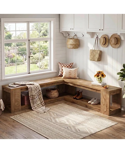 Tribesigns L-Shaped Corner Bench:61" breakfast nook bench with storage.Farmhouse wooden dining bench with shelf for living room,entryway. Backless