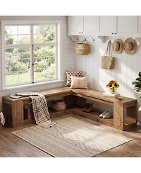 Tribesigns L-Shaped Corner Bench:61" breakfast nook bench with storage.Farmhouse wooden dining bench with shelf for living room,entryway. Backless