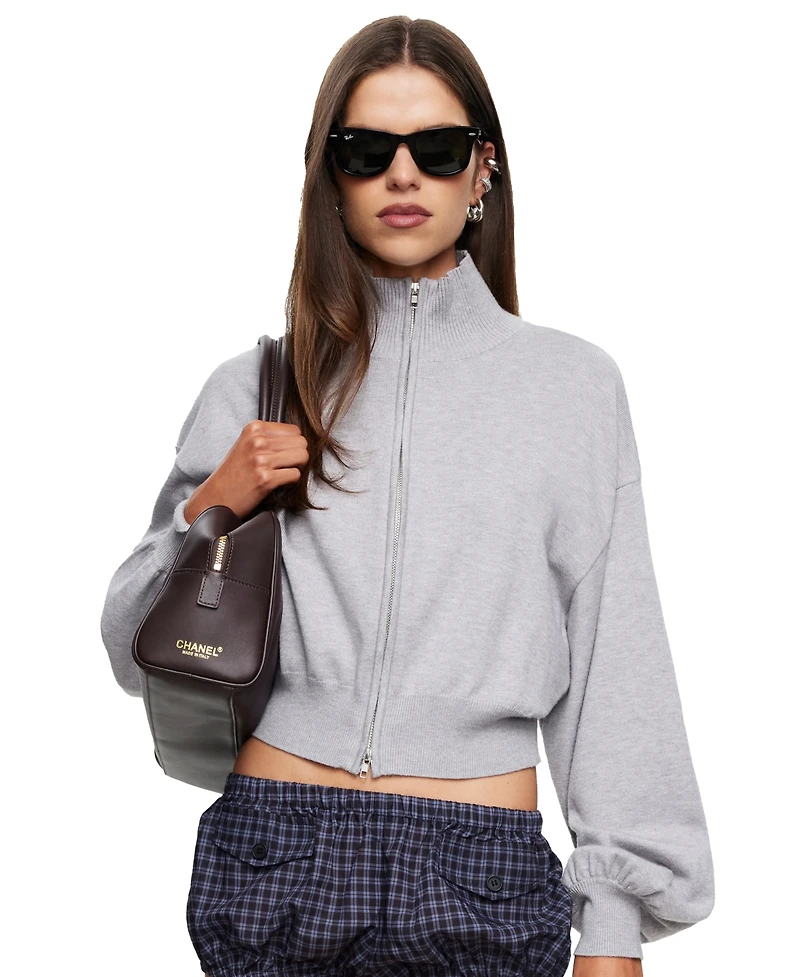 Lioness Women's Little J Knit Mock-Neck Long-Sleeve Zipper Cropped Sweater