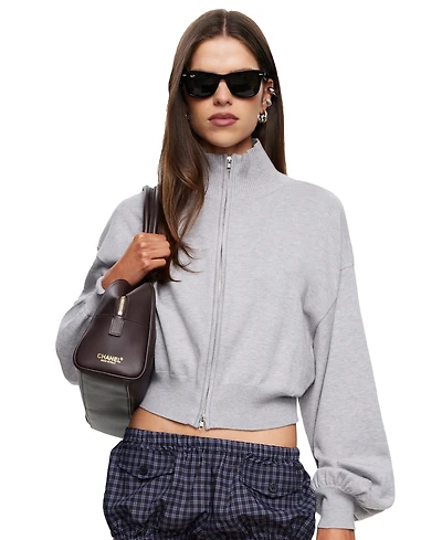 Lioness Women's Little J Knit Mock-Neck Long-Sleeve Zipper Cropped Sweater