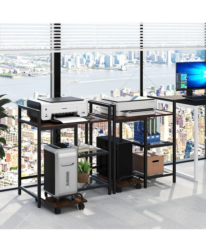Sugift Rolling Printer Stand with Charging Station and 2-Tier Mesh Storage Shelves