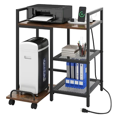 Sugift Rolling Printer Stand with Charging Station and 2-Tier Mesh Storage Shelves