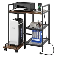 Sugift Rolling Printer Stand with Charging Station and 2-Tier Mesh Storage Shelves