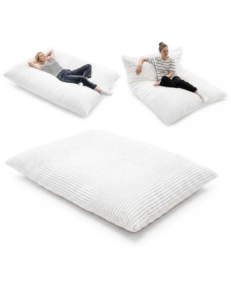 Gymax Convertible Bean Bag Floor Sofa with Machine-washable Corduroy Cover Soft Sponge