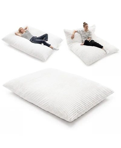 Gymax Convertible Bean Bag Floor Sofa with Machine-washable Corduroy Cover Soft Sponge