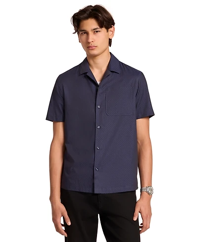 Michael Kors Men's Cotton Dobby Pindot Camp Collar Shirt