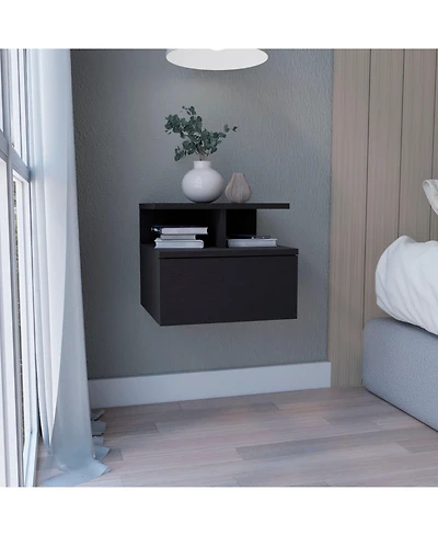 Flynama Wall-Mounted Floating Nightstand, 12" H Drawer and 2-Tier Open Shelf Side Table