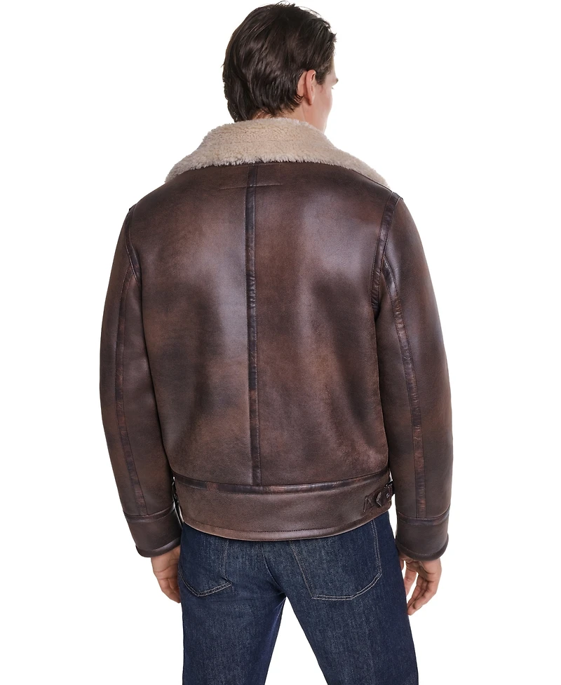 Karl Lagerfeld Paris Men's Asymmetrical Shearling Moto Jacket