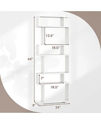 Sugift 6-Tier Geometric S-Shaped Bookshelf with 2 Anti-Tipping Kits for Home Office