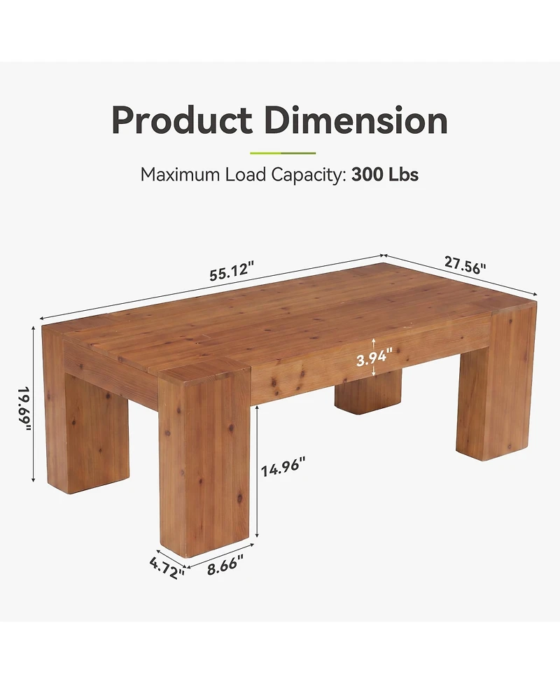 Tribesigns 55.12'' Solid Wood Coffee Table, Modern Farmhouse,Rectangle