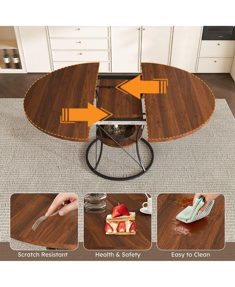 flynama Expandable Round Dining Table with Storage Shelf