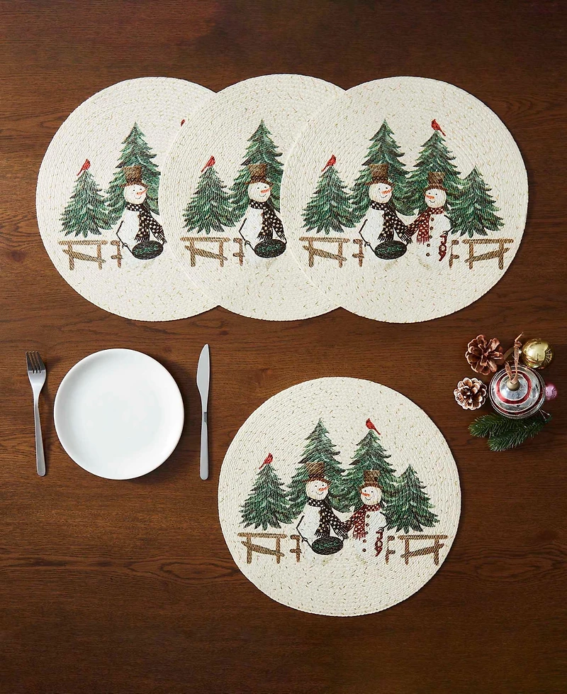 Avanti Country Snowman Woven Braided Round Placemats, Set of 4
