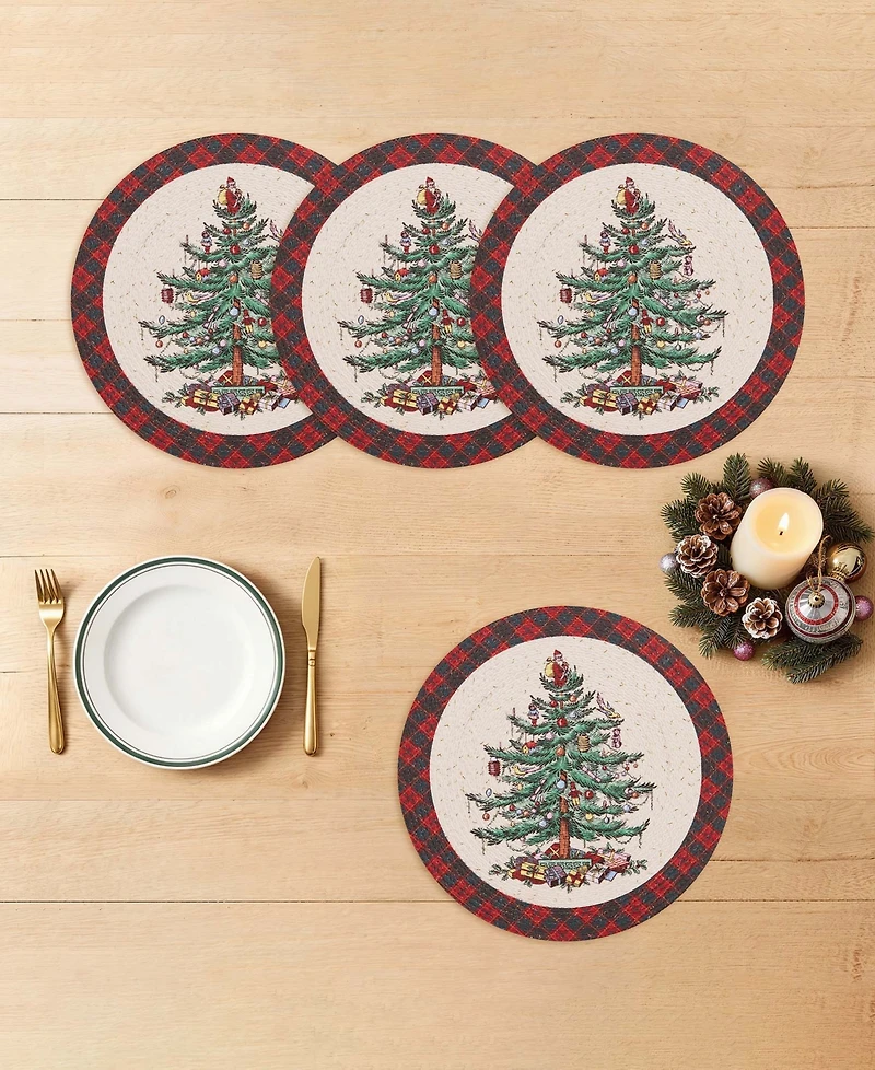 Spode Christmas Tree Tartan Braided Placemats, Set of 4