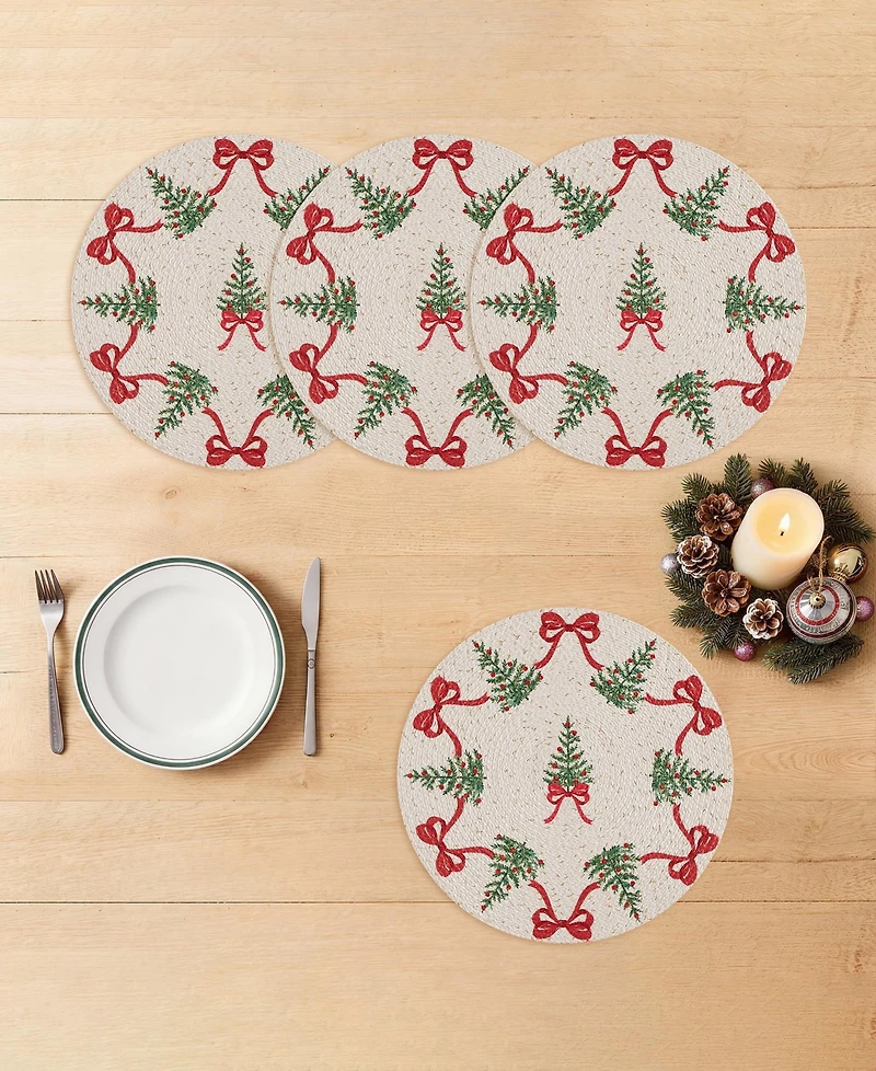 Avanti Bows Trees Woven Braided Round Placemats, Set of 4