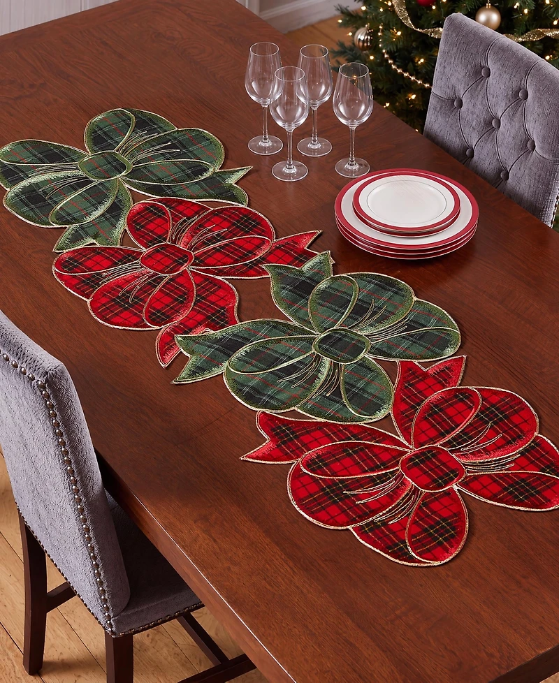Avanti Plaid Bows Table Centerpiece Runner, 14" x 36"