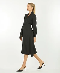 Super Natural by Secret Mission Women's Embroidered Shirt Midi Dress with Self Belt