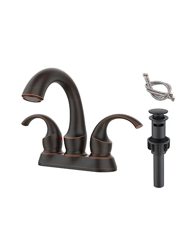 Thirtypeachy Two-Handle Centerset Bathroom Sink Faucet, High Arc Metal Vanity Faucet with Aerator and Pop-Up Drain