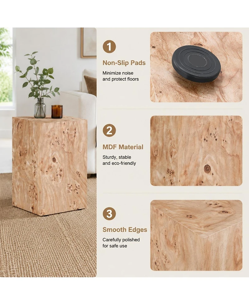 Streamdale Furniture Wood-Grain Mdf Wabi-Sabi Square Coffee Table and Side Table (11.8"x11.8"x19.7)