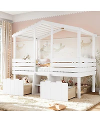 Streamdale Furniture Twin House Loft Bed with Stairs and Storage Drawers
