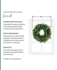 Balsam Hill 24" Outdoor Berry Cypress Pre-Lit Wreath