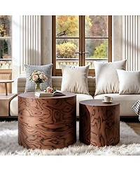 Streamdale Furniture 2-Piece Round Nesting Coffee and Accent Table Set, Wabi-Sabi Decor