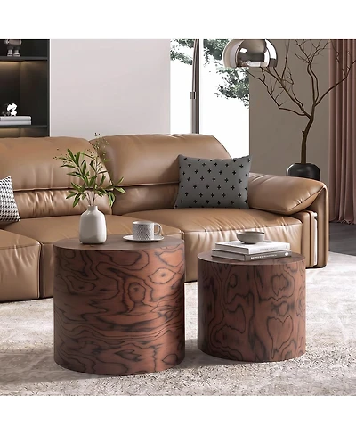 Streamdale Furniture 2-Piece Round Nesting Coffee and Accent Table Set, Wabi-Sabi Decor
