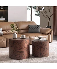 Streamdale Furniture 2-Piece Round Nesting Coffee and Accent Table Set, Wabi-Sabi Decor