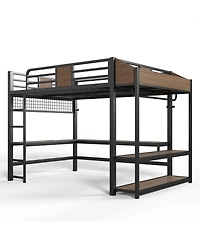 Streamdale Furniture Queen Loft Bed with L-Shaped Desk, Shelves, Lights, and Usb Ports