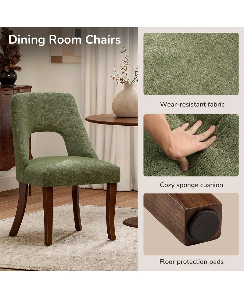 Flynama Set of 2 Tufted Chenille Dining Chairs, Curved Rubberwood Legs 300lbs Capacity Space Saving Design