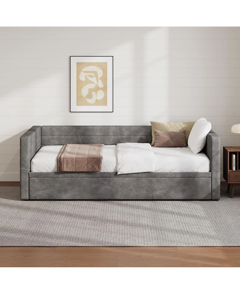 Streamdale Furniture Twin Upholstered Daybed with Pop-Up Trundle, Twin to King