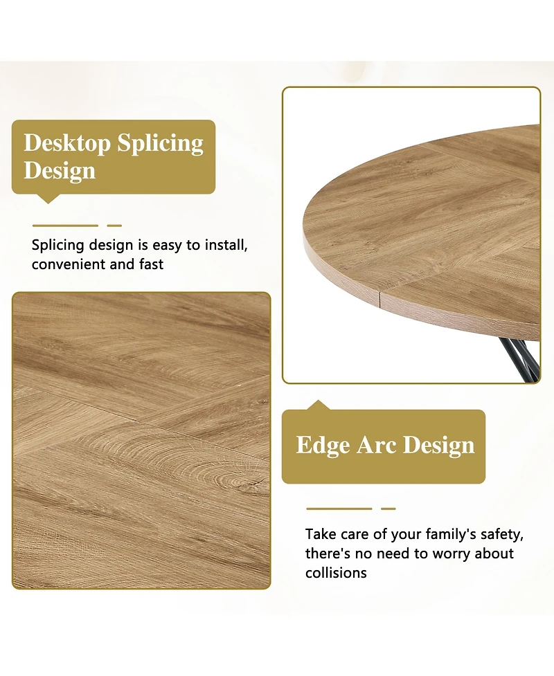 Flynama 47.3 Inch Light Wood Grain Round Dining Table with Hourglass Metal Bracket for 4-6 People
