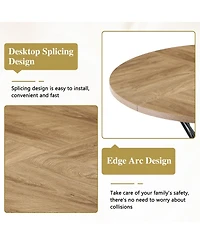 Flynama 47.3 Inch Light Wood Grain Round Dining Table with Hourglass Metal Bracket for 4-6 People
