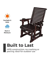 Mega Casa Solid Wood Outdoor Glider Chair, All-Weather High Back Patio Rocker with Dual Cup Holders