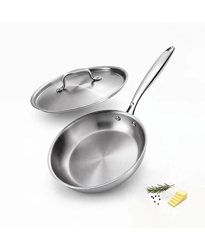 Megacasa 8-Inch Triple-Ply Stainless Steel Fry Pan with Lid