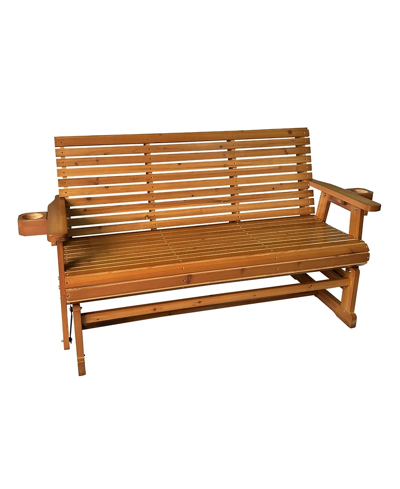 Mega Casa 5 Foot 3-Seater Patio Glider with Cup Holders, High Roll Back and Deep Contoured Seat