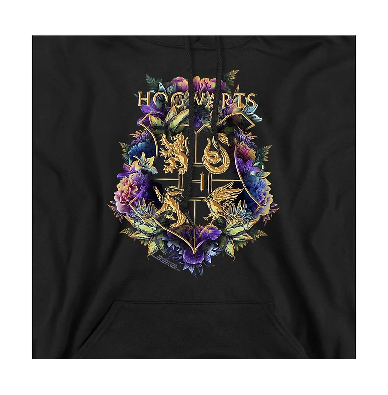 Harry Potter Men's Hogwarts Floral Foliage Crest Pull-Over Hoodie