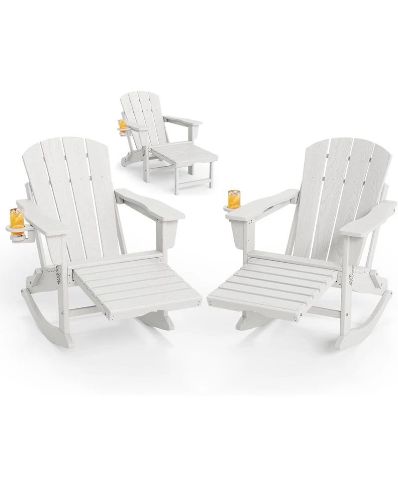 homfan Set of 2 Adirondack Rocking Chairs with Ottoman, Weather-Resistant Hdpe Patio Rockers with Cup Holders, Folding Outdoor Chairs.