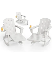 homfan Set of 2 Adirondack Rocking Chairs with Ottoman, Weather-Resistant Hdpe Patio Rockers with Cup Holders, Folding Outdoor Chairs.
